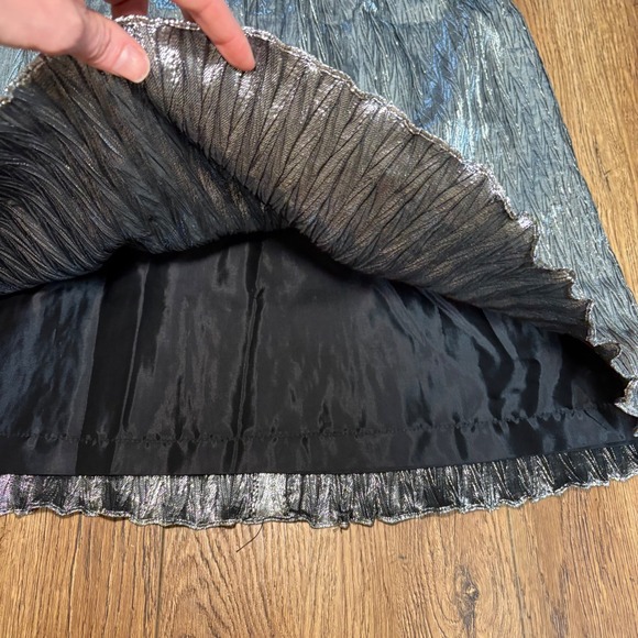 VTG 80s Evan Picone Silver Metallic Crinkle Pleated Midi Skirt ILGWU Made in USA - Picture 8 of 8